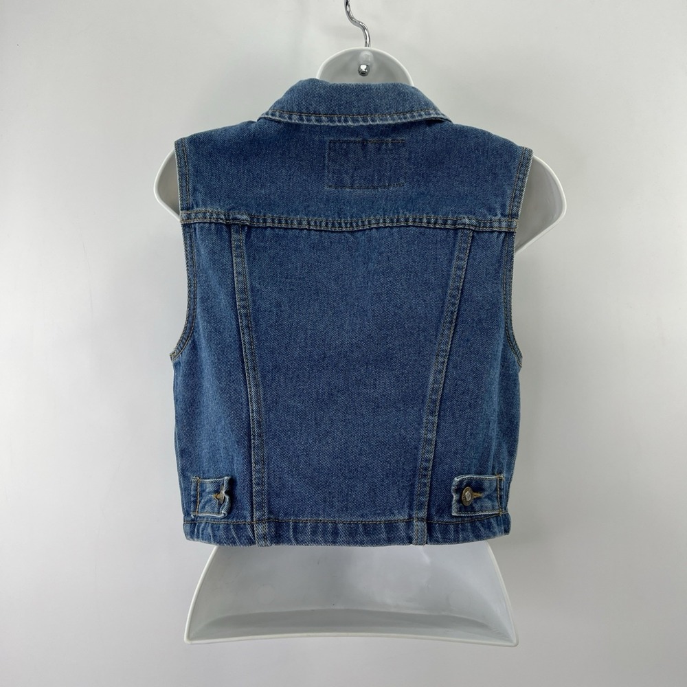 Vintage 90s Express Denim Vest Women Small Blue Jean Cropped Layer Straps - Picture 4 of 11